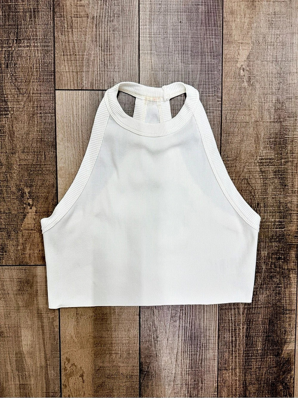 White Ribbed Cropped Racerback Tank